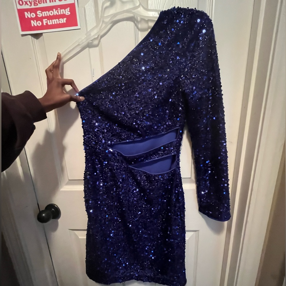 Blue sequin homecoming dress